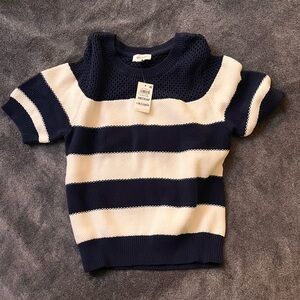 ON 34th Navy & White Knitted Top